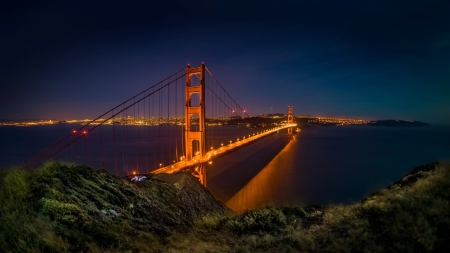 Golden Gate Bridge - architecture, golden gate bridge, nighttime, bridges, landscapes