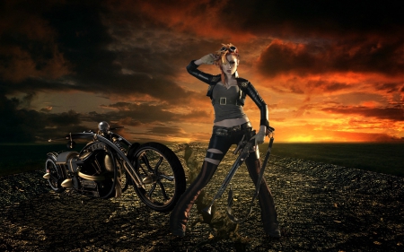 Fantasy Warrior - abstract, fantasy, motorcycle, warrior