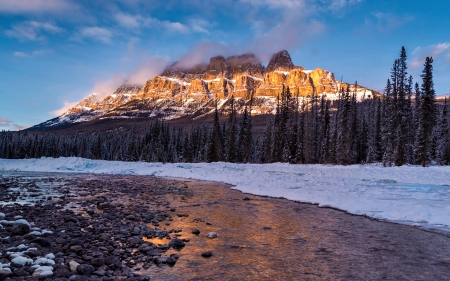 Castle Mountain at Sunrise, Banff, Alberta - canada, nature, mountain, sunrise