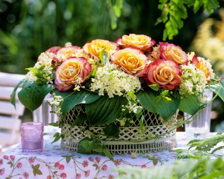 Beautiful Roses - roses, flowers, table, petals