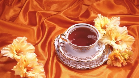 Good morning - morning, tea, enjoy, silk flower