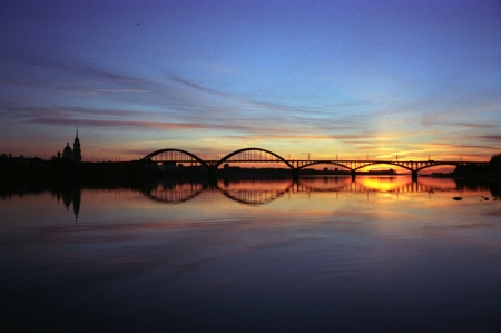 Sunset - nature, sunset, bridge, river