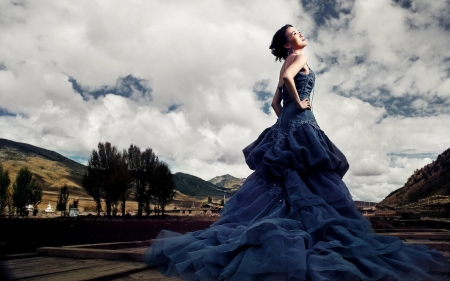 Girl in a grogeous blue dress - dress, girl, elegance, woman