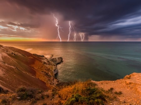 Lightning - nature, sea, ocean, lightning, sky