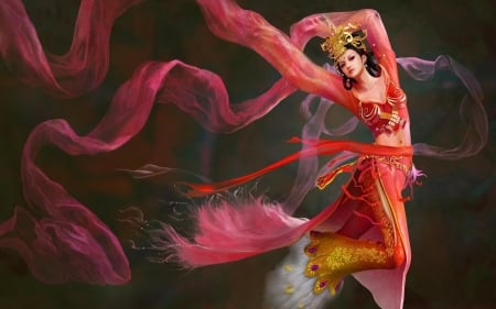 Dancer - game, dancer, diao chan, girl, beauty, pink, fantasy, scarf, red, woman, art, asian