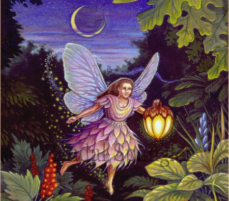 Forest Fairy - wings, light, artwork, painting, girl