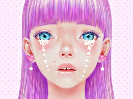 Crystal tears - saccstry, crystal, face, tears, girl, pink, blue, fantasy