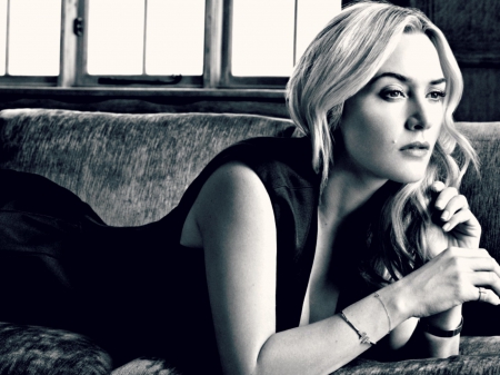 Kate Winslet - white, woman, actress, kate winslet, black, blonde