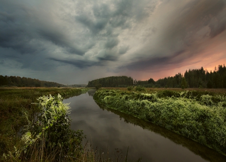 Cloudy - nature, sunset, cloud, river