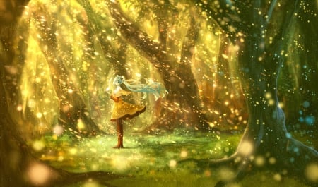 Nature's Light - hatsune miku, trees, forest, vocaloid, light, magical, anime, anime girl