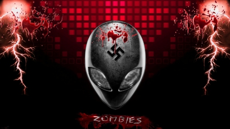 alien zombie - nazi, eyes, aliens, swastika, red abstract