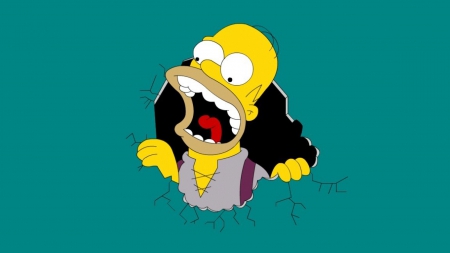 homer simpson - face, whole, simpson, homer, wall, hole