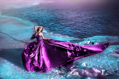 Purple Beauty - beauty, woman, lady, photography, model, woman sea, purple, sea, dress