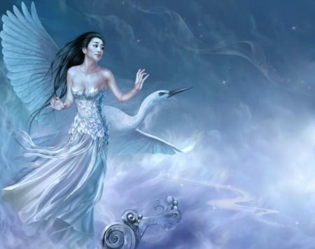 IN THE EMBRACE OF FANTASY - fantasy, angel, bird, blue