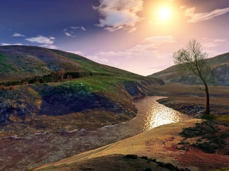 river - nature, fields, rivers, sunrise