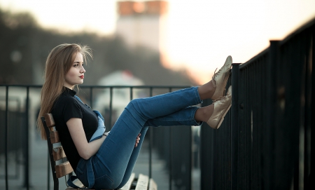 Relaxation - beautiful, girl, pretty, jeans