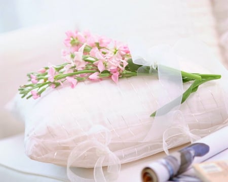 Beautiful Flowers - flowers, cushion, pink, still life