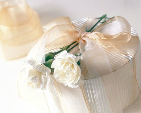 Beautiful Flowers - white, ribbon, flowers, box