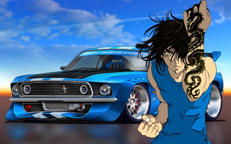 Check It Out - mustang, anime, tattoo, boy