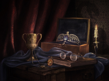 The Seven horcruxes - candle, box, horcruxes, abstract, art