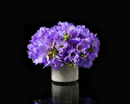 Purple Freesia in a Glittering Vase - flowers, vase, freesia, purple