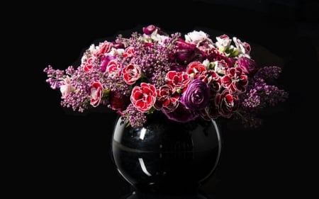 Beautiful Flowers in Black Vase - bloom, black, flowers, vase