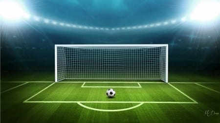 Soccer Under The Lights - goal, grass, score, football, sport, lights, field, soccer, stadium, net