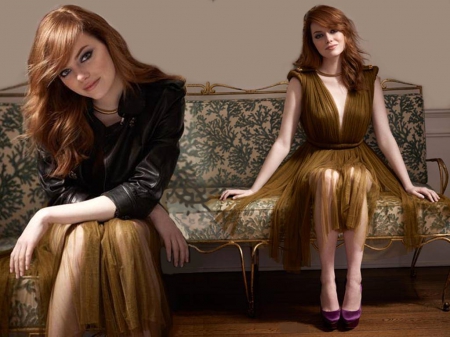 Emma Stone - stone, actress, sofa, wallpaper, model, legs, emma stone, beautiful, emma, 2015