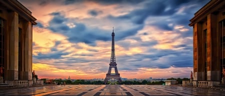 Tower Eiffel - Eiffel, landscape, sunset, Tower