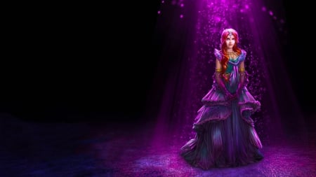 Purple Magic - woman, girl, light, magical, lovely, fantasy, gown, art, purple, beautiful, digital, dress