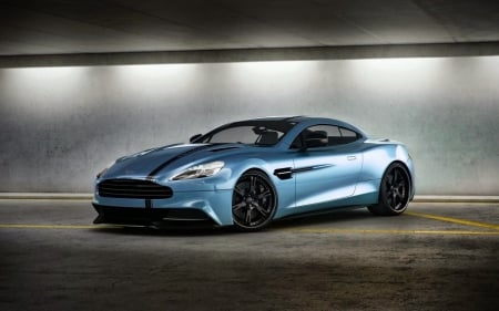 Aston-Martin-Vanquish - black rims, aston, blue, sports car