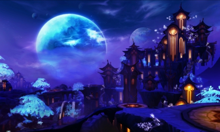 Fantasy Castle - moon, art, castle, full moon, night, fantasy, lights