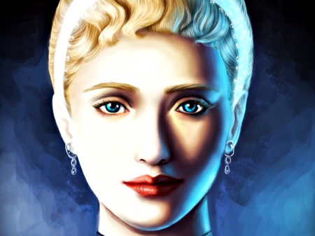 Cinderella - dinsey, blue, portrait, girl, eyes, blonde, fantasy, floorsteinz, cinderella, princess, face, art