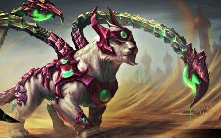 Persian manticore - tail, scorpio, pink, game, art, creature, heroes of newerth, fantasy, persian manticore, green