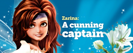 Zarina - The Pirate Fairy, poster, blue, girl, flower, fantasy, white, redhead, zarina, movie, fairy, disney