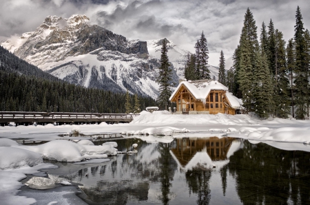 Winter - Winter, forest, lake house, mountain