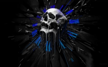 Abstract Skull Blue - graphics, clocks, black background, 3d render, abstract, skull