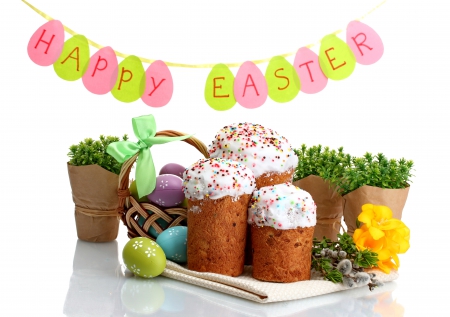 Easter - eggs, flowers, easter, cake, happy