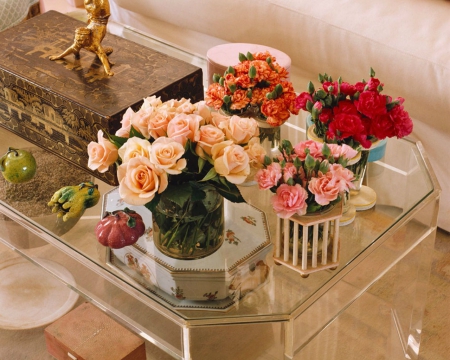 Beautiful Flowers - roses, bloom, flowers, table