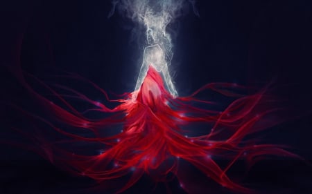 The ghost in the red dress - fantasy, ghost, spirit, red, dress, art, luminos