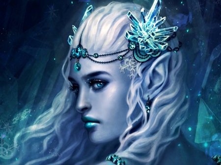 Blizarra - blue, girl, blizarra, ice, fantasy, zolaida, green, woman, face, art