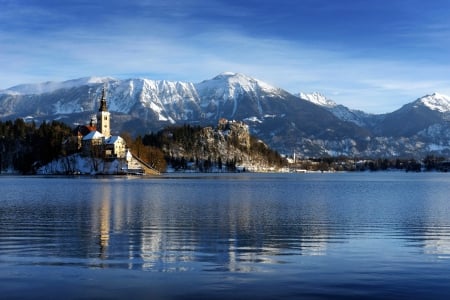 Lake Bled, Slovenia - slovenia, nature, town, lake, mountains