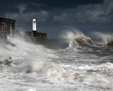 Lighthouse - nature, lighthouse, sea, ocean, wave