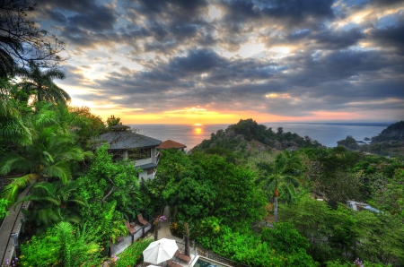 costa rican sunset - sunset, costa, ocean, rica, tree