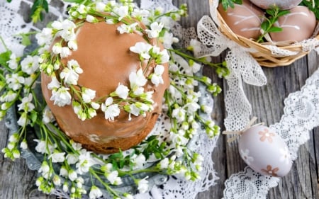 Easter - eggs, easter, cake, flowers