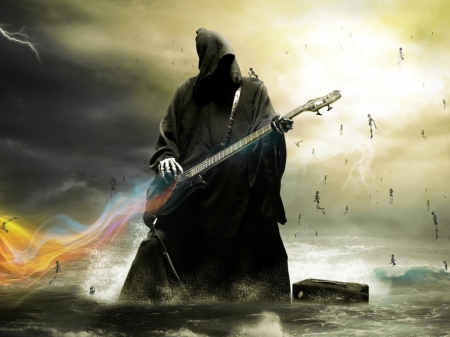 Death plays the guitar - guitar, music, play, night, death