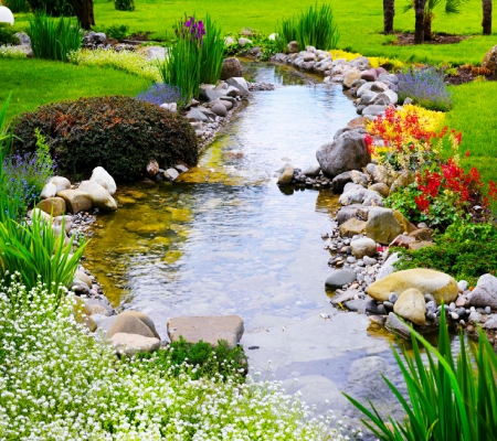 Garden beauty - garden, lake, nice, flowers, nature, park