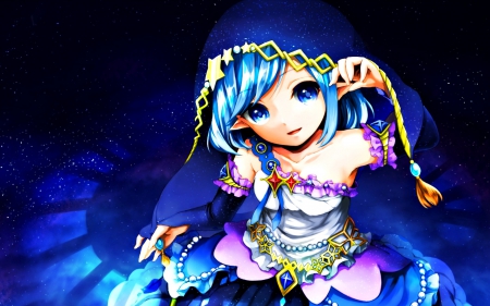 Little elf - anime, blue, original, girl, akira ry0, pink, elf, manga, fantasy, cute, art