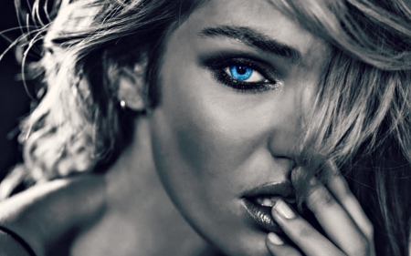 Candice Swanepoel - woman, beauty, girl, femeie, eye, black, model, face, white, blue, by cehenot, candice swanepoel