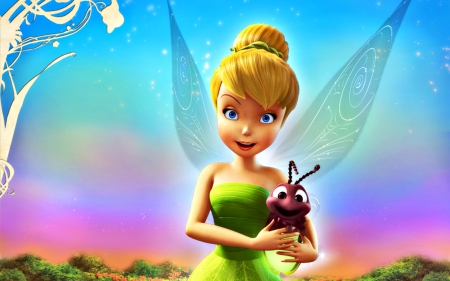 Tinker Bell - firefly, blue, green, wings, fairy, pink, tinker bell